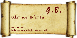 Gáncs Béla névjegykártya